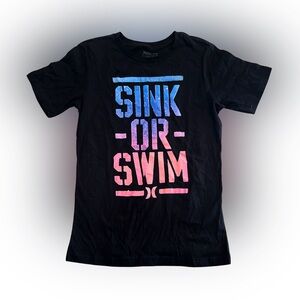 Kid’s Hurley Black Tee with Blue and Pink Graphic Size L